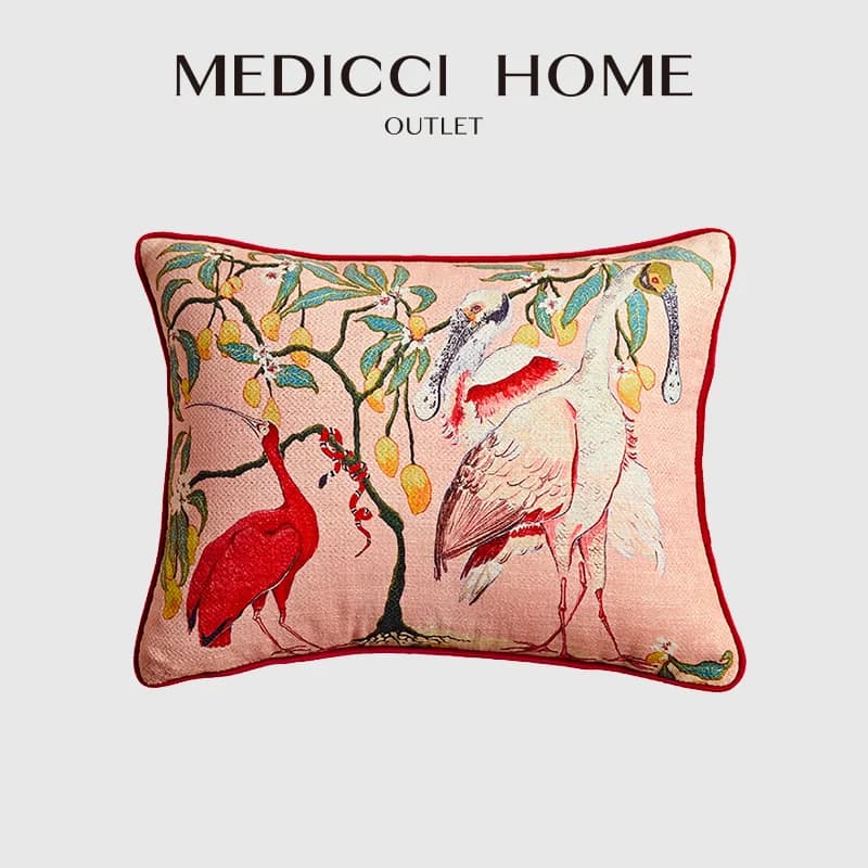 Medicci Home Mystical Toucan Bird Fodera per cuscino lombare Sfondo rosa Federe per cuscini decorativi Coussin di lusso 35x45 cm Arredamento chic
