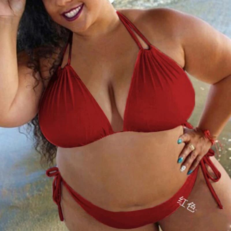 Bikini sexy da donna taglie forti cinghie tinta unita bikini halter costume da bagno diviso costumi da bagno da donna set bikini 2025