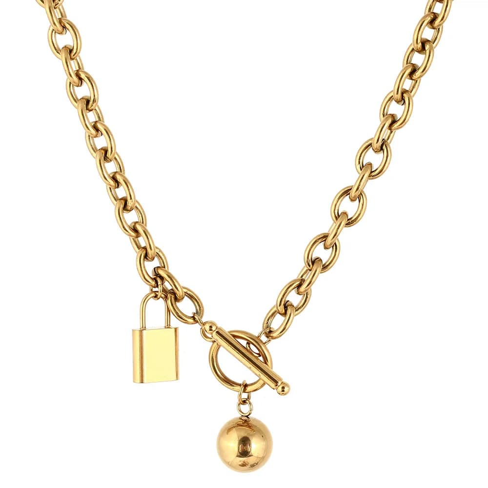 MinaMaMa collane girocollo in acciaio inossidabile di nuovo stile per le donne Toggle Lock Chunky Chain Ball Pendant collana gioielli