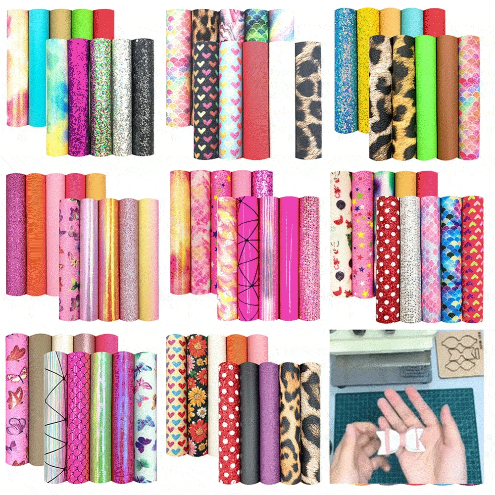 10pcs/Set PU Printed Leathere Fabric Fine Chunky Glitter Candy Floral Suede Mermaid Vinyl Sparkle DIY Bows Earring Making A5