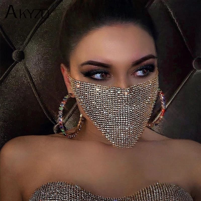 2025 NUOVO cristallo mascherata viso gioielli accessori per feste da donna moda rete da pesca metallo strass velo con paillettes gioiello per il corpo