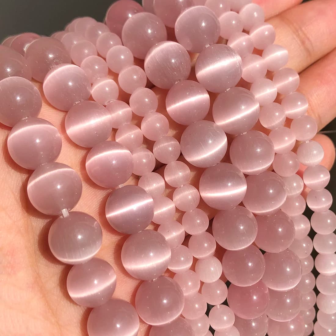 Perline di pietra naturale Rosa chiaro Cat Eye Opale Perline di vetro rotonde a vita sciolta per la creazione di gioielli Collana braccialetto fai da te 15 "4 6 8 10mm