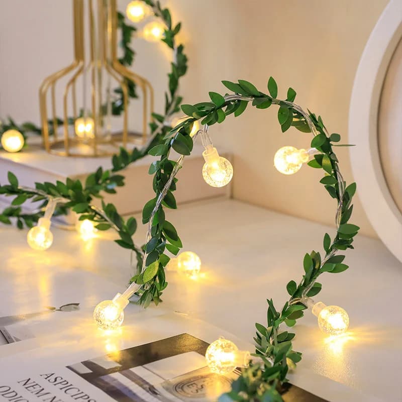 3m Led Green Leaf Rattan Bee String Light Battery Powered Bubble Ball Fairy Light for Wedding Party Christmas Garland Decor