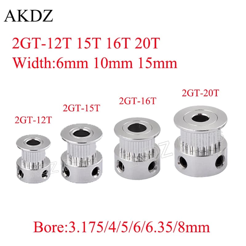2GT 12 15 16 20 teeth 2GT Denned pulley hole 3.17/4/5/6/6/6.35/8mm For GT2 Width toothed belt 6mm 10mm 15mm CNC parts 3D printer