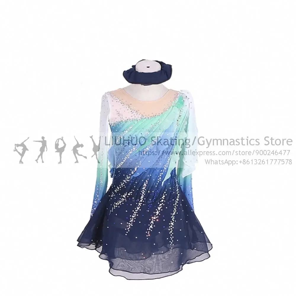 Pattinaggio su ghiaccio Vestito Dei Vestiti Blu Gradiente ragazzi delle ragazze Dei Bambini costumi pattinaggio Artistico del vestito Da Ballo di Balletto del vestito Da Ballo