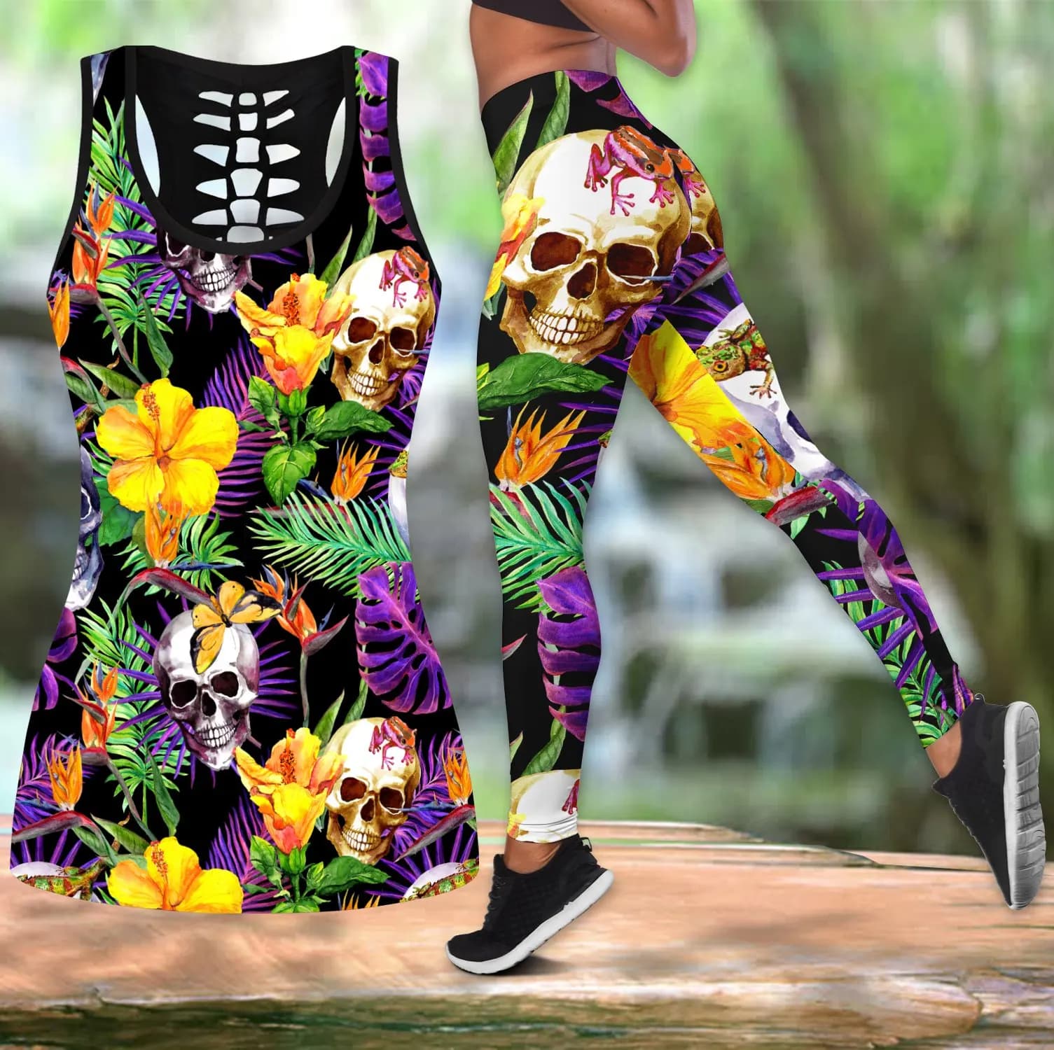 Leggings estivi da donna moda 3D stampato teschio tropicale tanktop e legging outfit Leggings Skinny femminili elastici Sexy DDK19