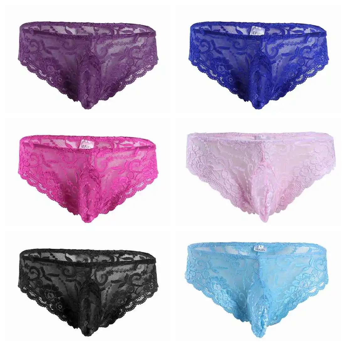 Uomini Sissy Lingerie See Through Lace mutandine Floral Bulge Pouch vita bassa Bikini slip intimo Gay g-string perizoma mutande