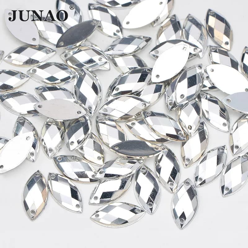 JUNAO 100 pz 7*15mm Argento Cucire su Strass Applique Parte Posteriore Piana Occhio di Cavallo Cucito Strass Cristallo per Accessori di Cucito
