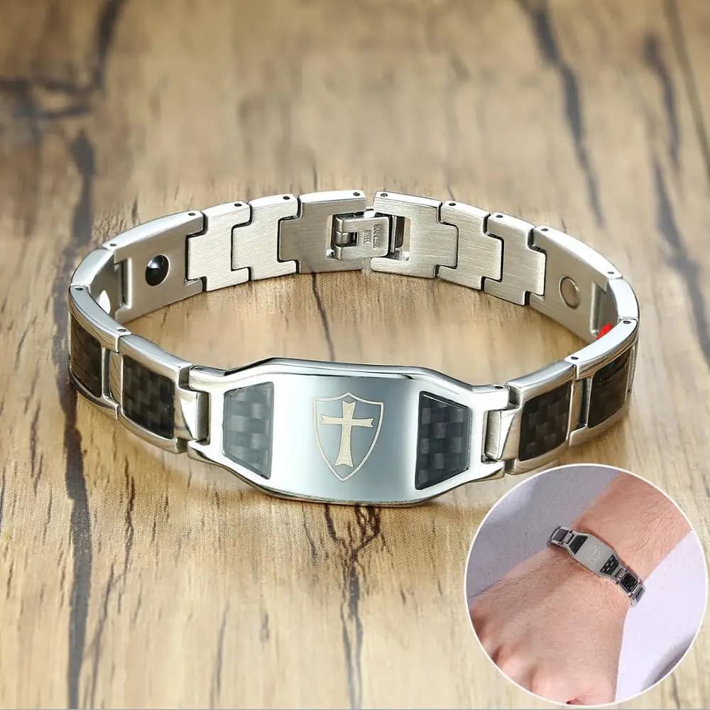 Braccialetti magnetici incrociati da uomo Braccialetti identificativi con catena a mano in acciaio inossidabile Bracciale energetico magnetico in fibra di carbonio nera da uomo Dropshipping