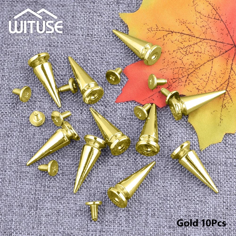 10 pz 10mm 26mm Argento Oro Punk Spike Cono Macchie Borchie In Metallo Artigianale Della Pelle Rivetti Proiettile Per Vestiti Borse Cintura Collari Per Animali Domestici