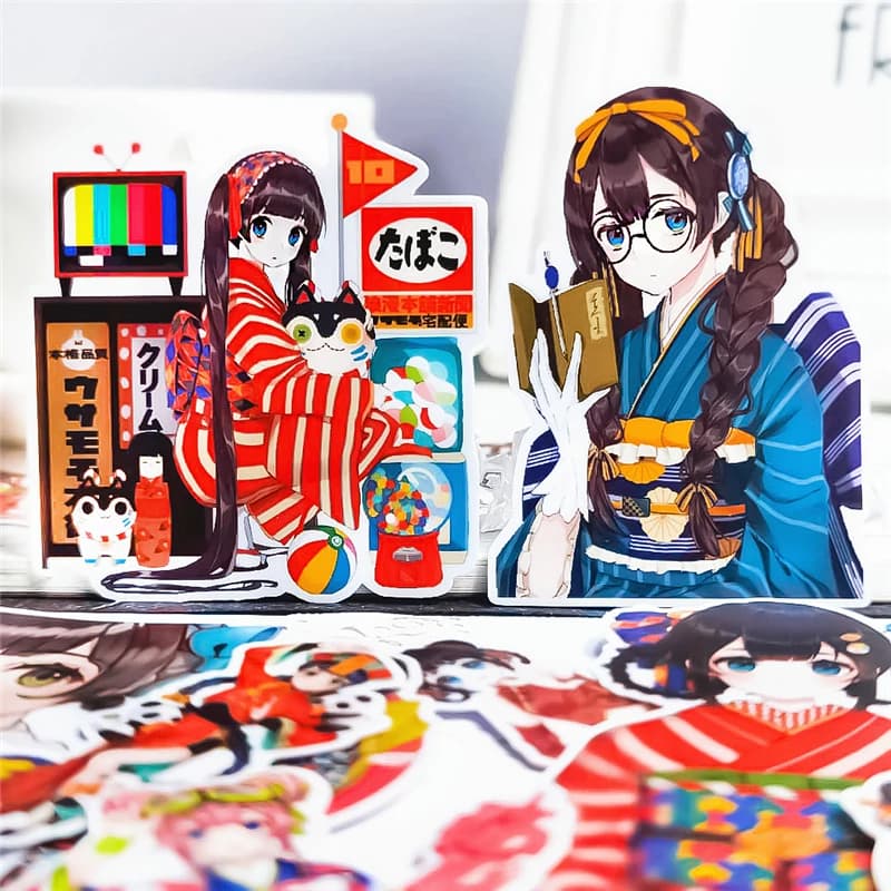 16pcs/pack Japanese Kimono Girls Label Stickers Pack Ed Kawaii Planner Scrapbooking Stationery Stickers Office Decoration