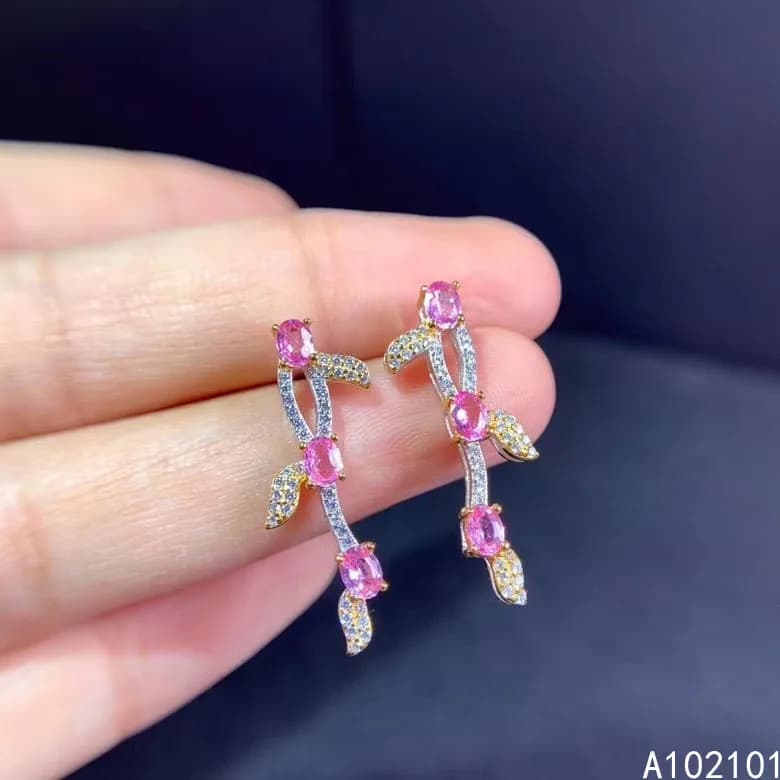 KJJEAXCMY gioielleria raffinata in argento sterling 925 con zaffiro rosa naturale, nuovo orecchino di lusso per ragazza, supporto per test in stile cinese