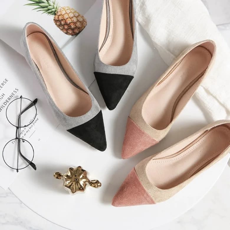 Women's Low Shoes Flesh Leather Mixed Color Women's Pointe Shoes With Flat Heel Moccassini brief on summer spring all matched elegant style 44