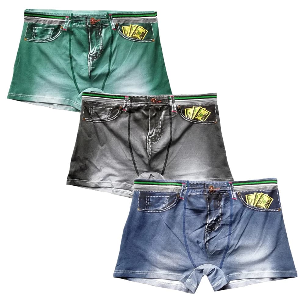3 pz/lotto uomo Boxer Shorts Denim stampato cotone intimo bauli senza cuciture Slip Homme mutandine Calsoncillos Hombre Boxer shorts 2XL