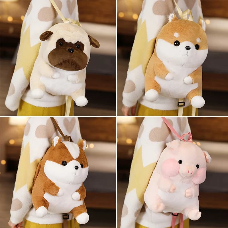 Zaini animali peluche zaino farcito per bambini cane maiale Shiba Inu borsa scuola peluche