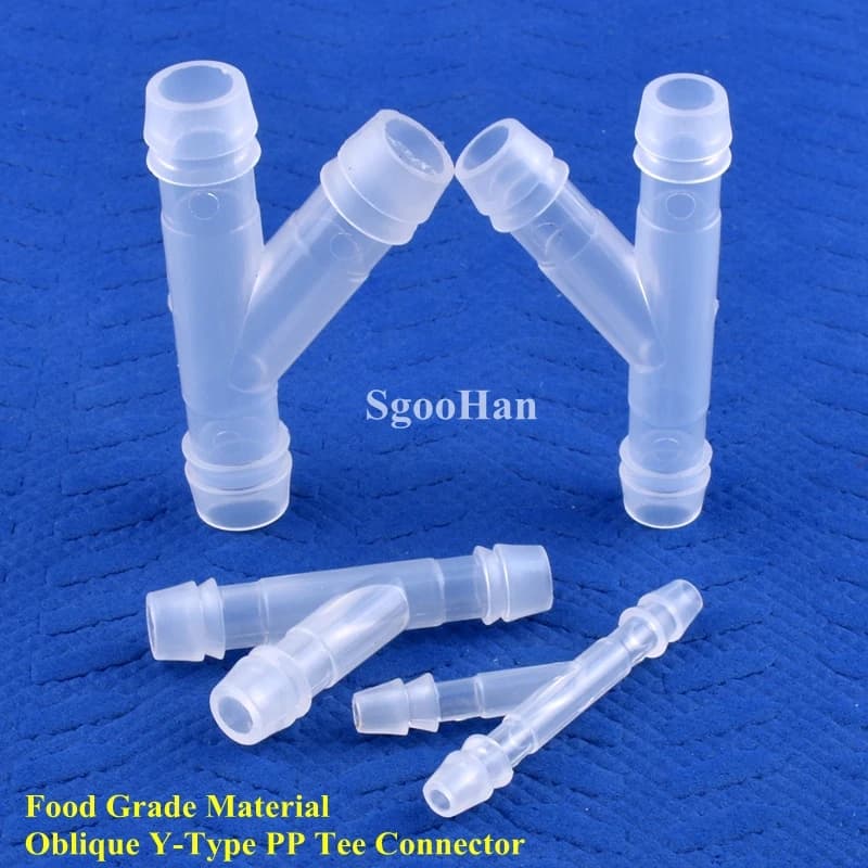 5 ~ 200 Pz 4 ~ 18mm Food Grade PP Obliquo Type Y Tee Water Connector Tank Gas Deviator Garden Irrigation Pagoda 3-Ways Common Pipe