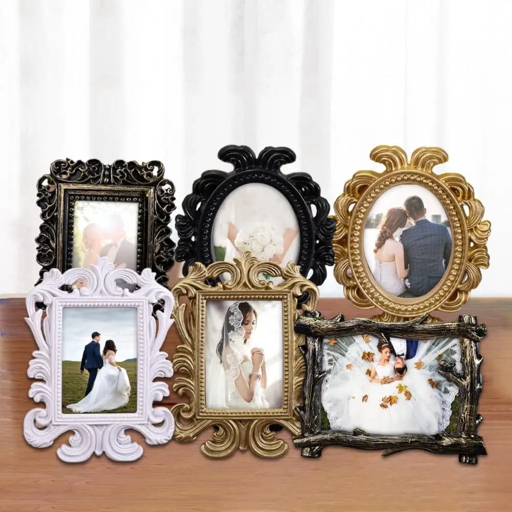 Retro Floral Photo Frame Elliptical Desktop Picture Frame Ornament Small Baroque Photo Holder Photo Prop Wedding Home Decor Gift