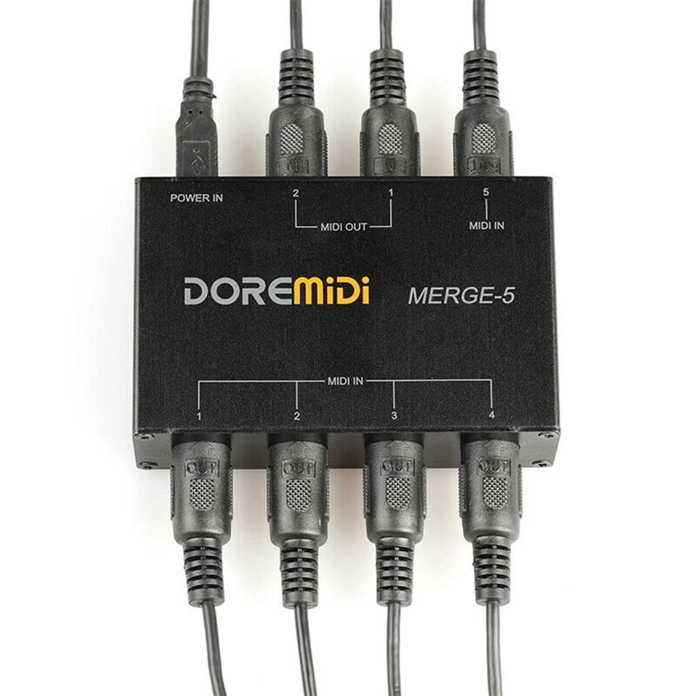 Interfaccia Midi Merge: Doremidi Merge-5 - Combina 5 dispositivi (tastiere/tamponi per batteria) Per Daw, Passage hardware, Lag 0Ms