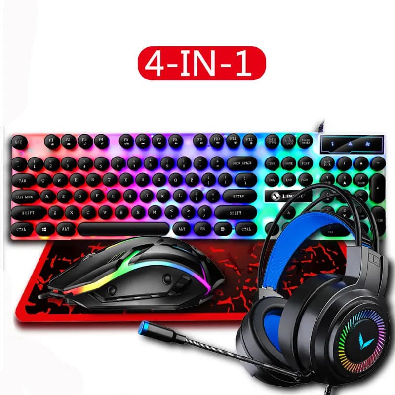 Keyboard and mouse combination 4 in 1 with headphones and mouse mat Accessories for laptop PC players