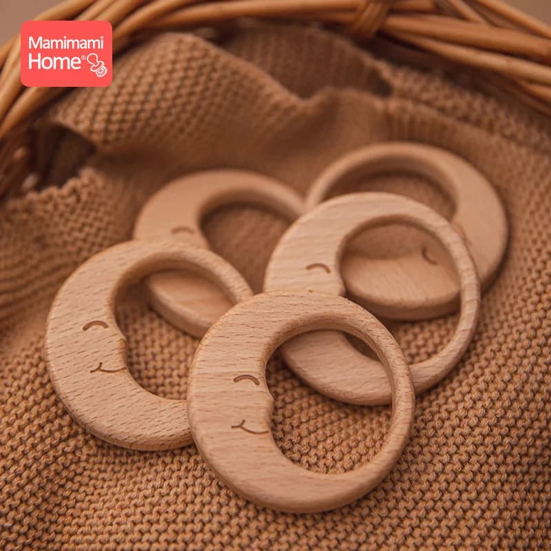 5Pc Bambino Massaggiagengive Ciuccio Pendenti a catena Legno di faggio Luna BPA Legno libero Anello per dentizione Accessori pendenti Articoli per bambini Giocattoli