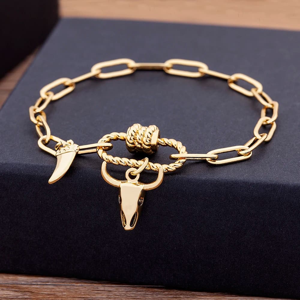 New Design Bull Head Men Women Link Bracelet Animal Pendant Beads Micro Pave Zircon Charm Bangle Party Birthday Jewelry Gift