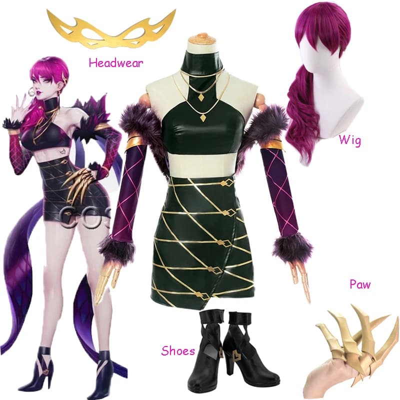 Game KDA ALL OUT Evelynn Costume Cosplay Vest skirts KDA Women sexy dresses Role play Long Halloween Boots Custom Shoes
