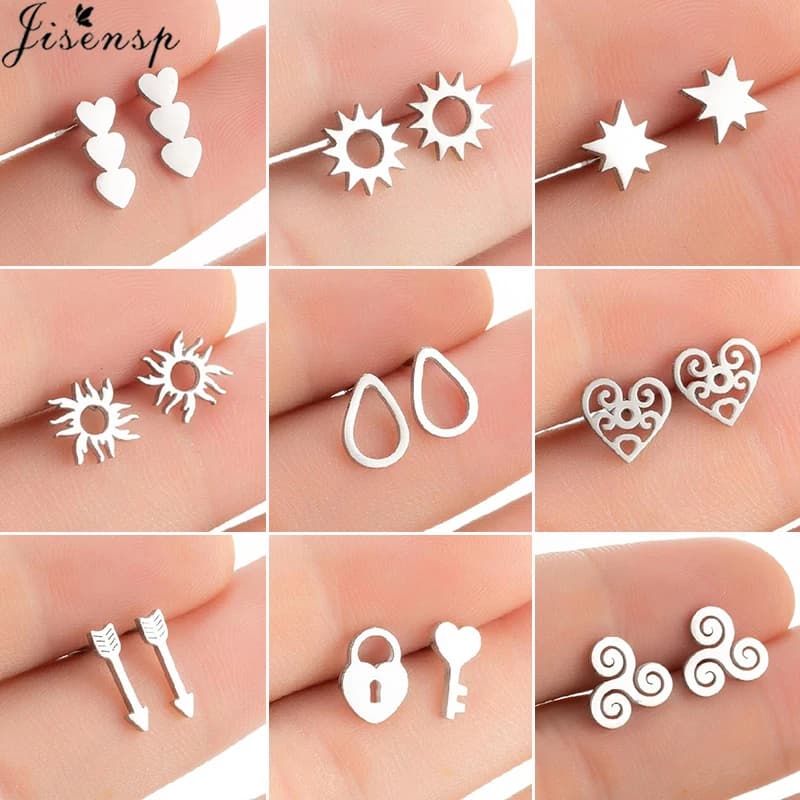 Orecchini etnici con totem solare Personalità in acciaio inossidabile con serratura a chiave a forma di cuore Orecchini a freccia per donne Gioielli geometrici Oorbellen