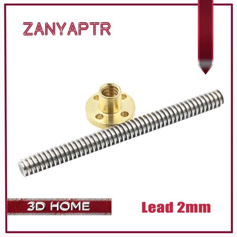3D Printer and CNC Lead 2mm THSL-500-8D 200/300/400/500 T-type Motor Step To Trapeze Pass Screw 8 MILLIMETRI with Copper Dado