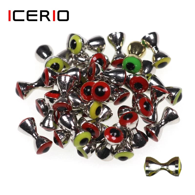 Icerio 10 Pcs 3D Realistic Solid Manubri Fish Eyes Fly Tying Materials Flanked in Brass Balance Sheets Beads Pseudo Eyes