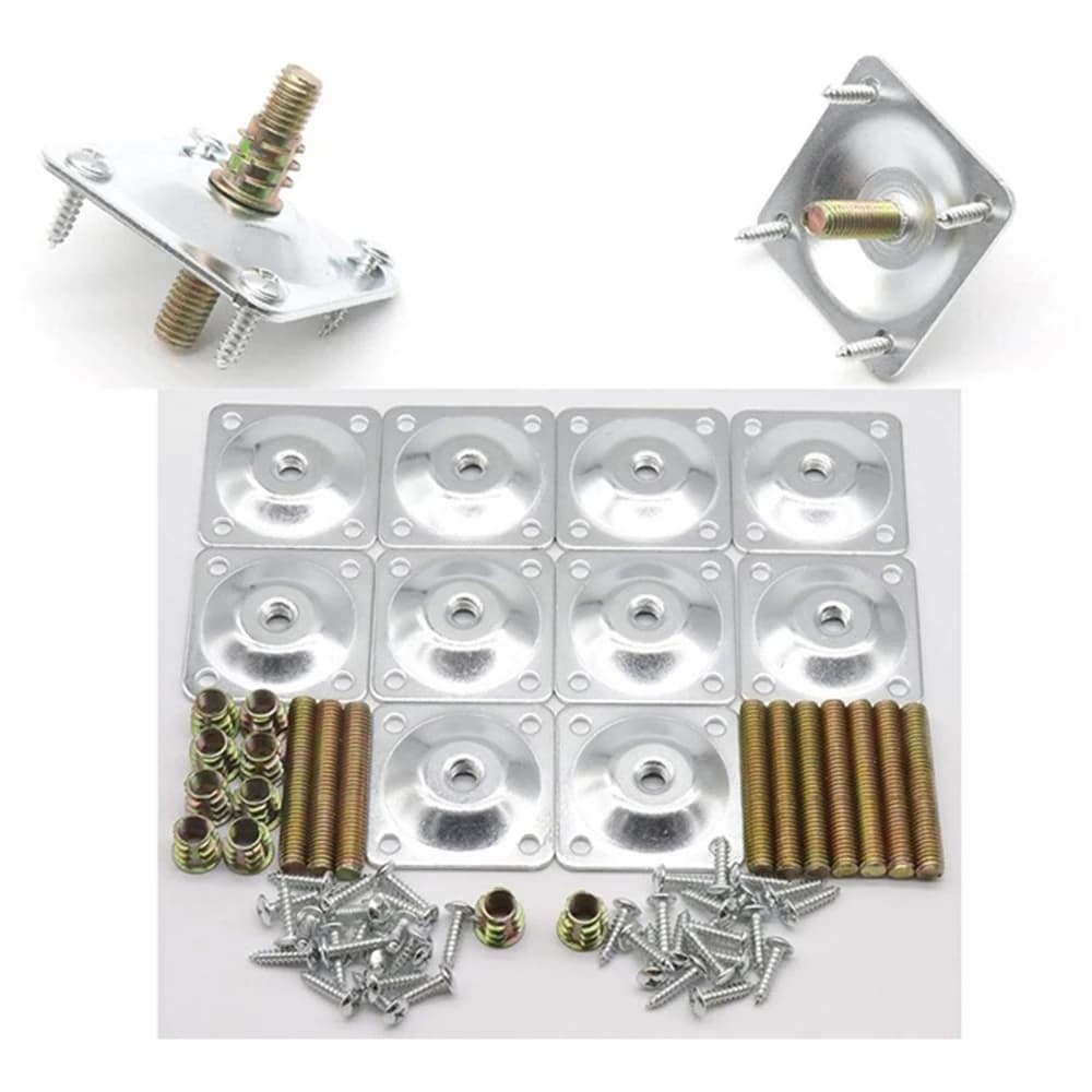 10-Pack M8 Furniture Leg Mounting Plates Kit with Screws Hangers Bolts Adapters for Table Sofa Cabinet Desk Leg, 48x48x2.0mm