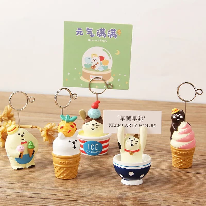 Cartella per messaggi di gelato estivo Decorazione di scena in miniatura per gatti Cartella per appunti da scrivania Porta carte per foto Accessori da scrivania