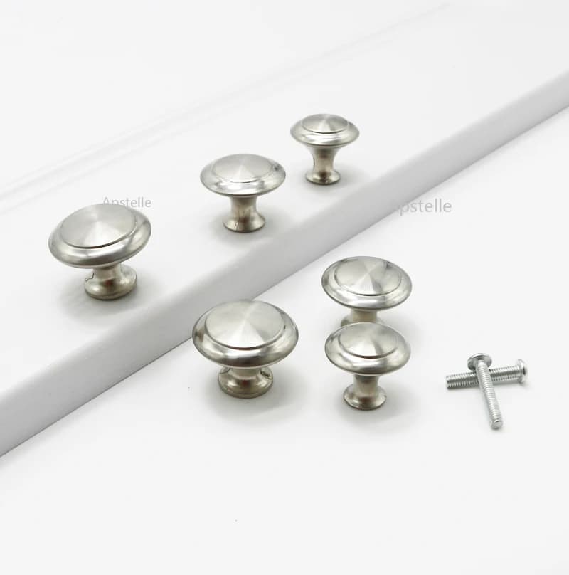 PQB diametro 23mm 27mm zinco satinato nichel armadio tirare armadio cassetto maniglia manopole maniglia guardaroba con vite ferramenta per mobili