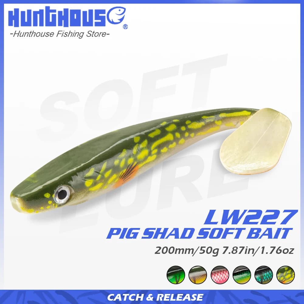 Hunthouse Pig Shad Soft Bait 2 pz/lotto Pro per Pike 20cm 50g Printing Lure Paddle Tail Shad Silicone Souple Leurre Natural Musky