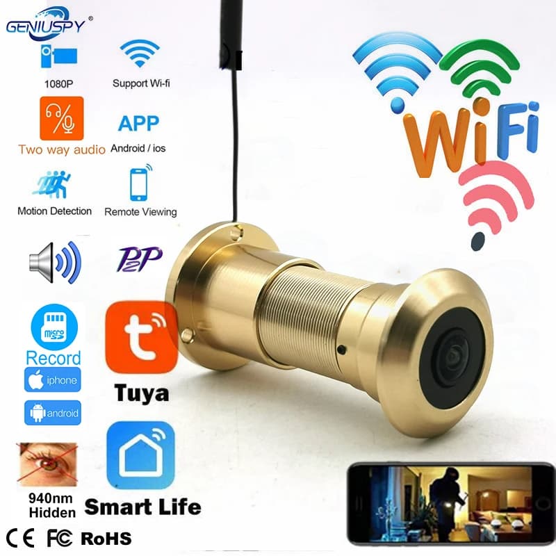 1080P Sicurezza Senza Fili Porta Dell'occhio Telecamera IP Cancello Cortile Smart Cabinet Grandangolo FishEye Audio IR Mini Spioncino CCTV P2P Micro TUYA