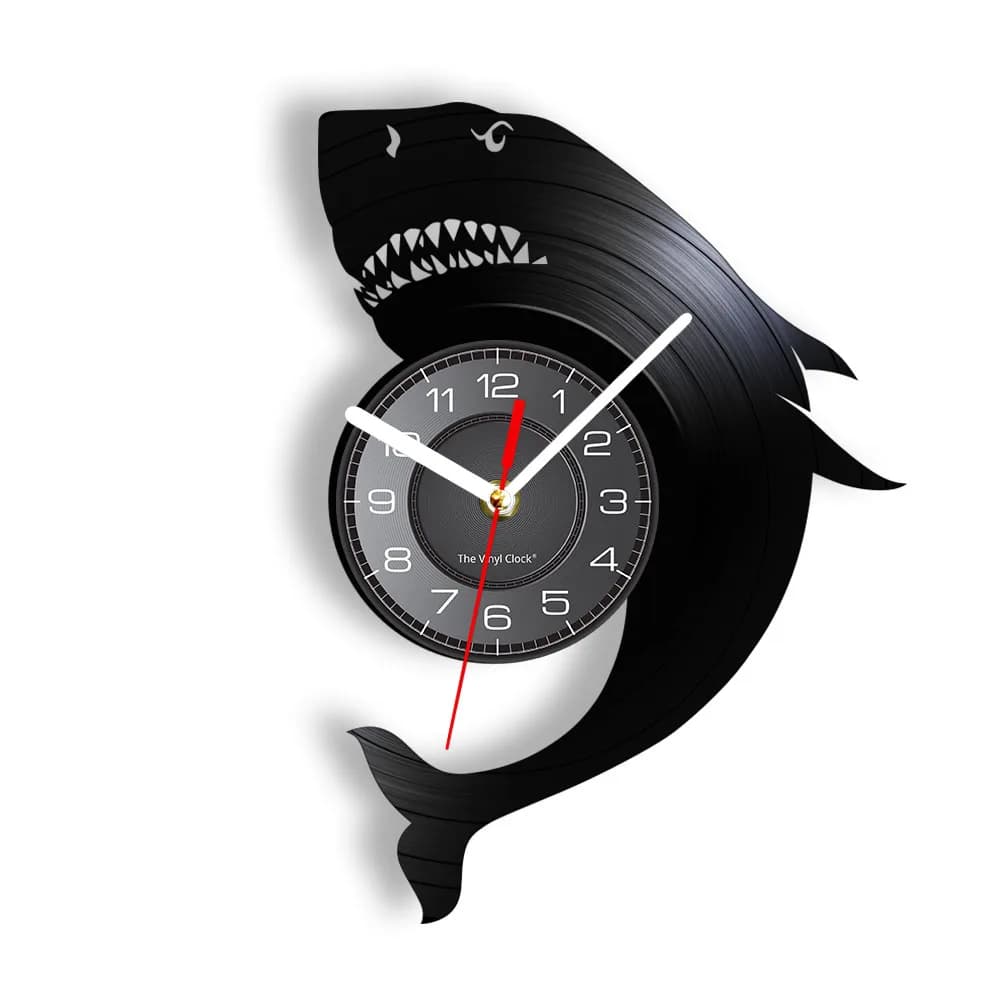 Orologio da Parete in Vinile a Tema Squalo e Oceano, Decorazione Artistica Marina, Silenzioso, Regalo per Amanti dei Pesci