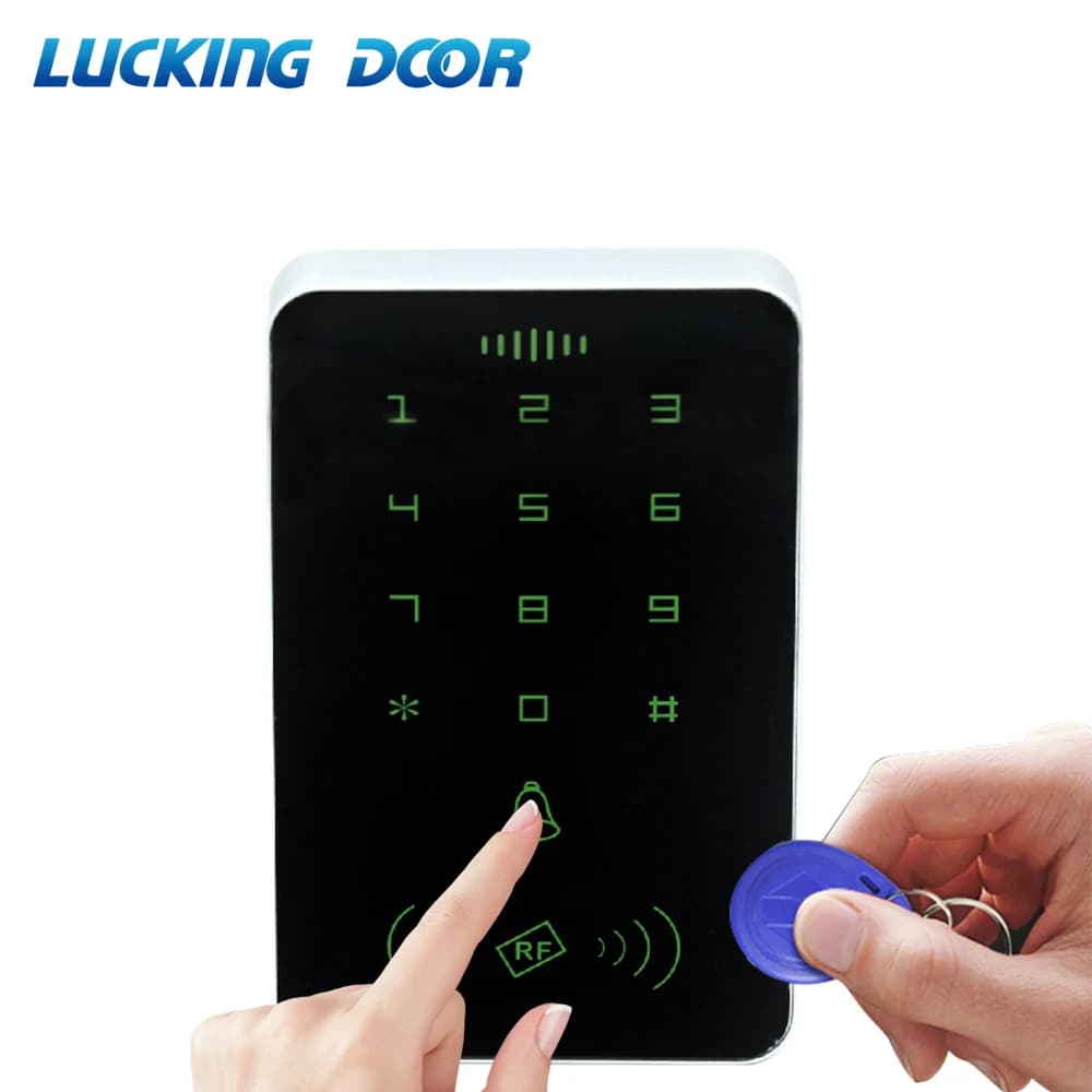 Lettore di schede 13,56 Mhz Sistema di chiusura porta 1000 utenti RFID Controllo accessi Copertura tastiera Pannello digitale Sistema di controllo accessi porta intelligente