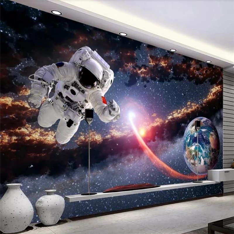 Carta da parati personalizzata 3d foto murales spazio astronauta camera dei bambini sfondo parete terra pianeta sistema solare carta da parati via lattea