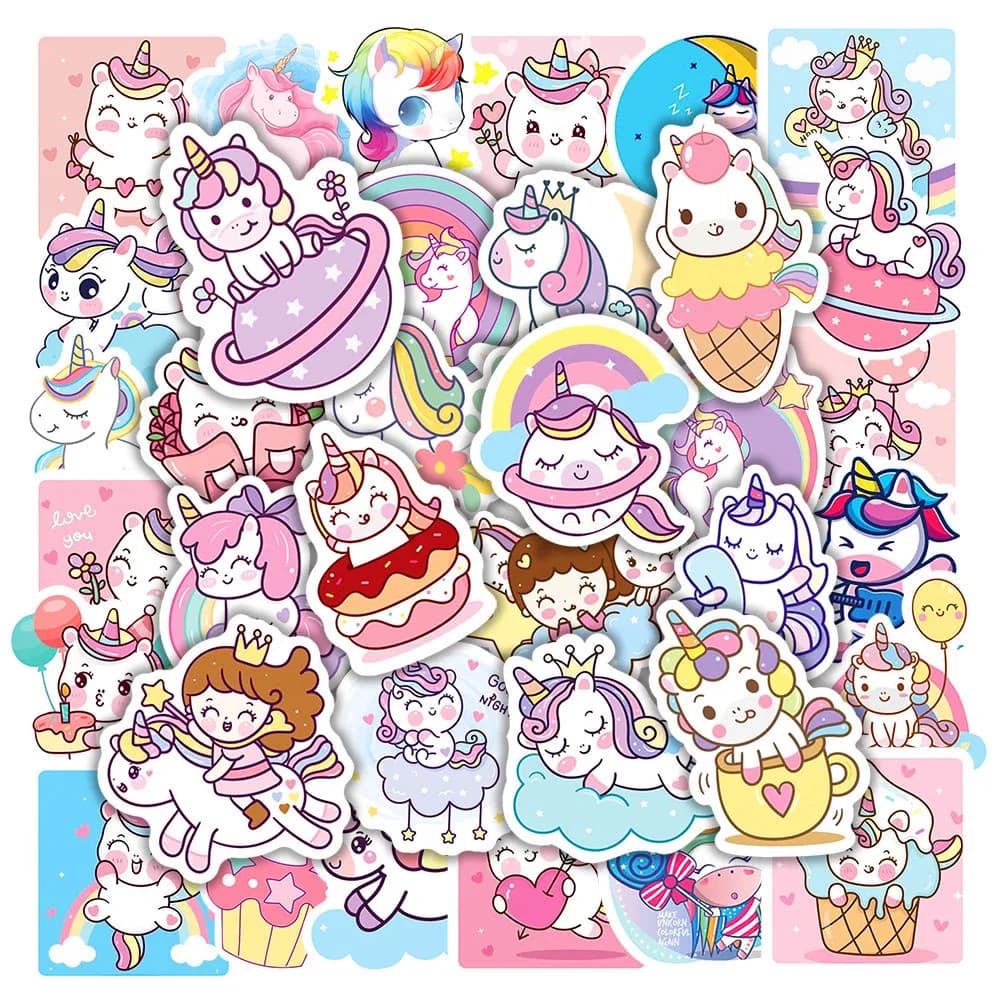 10/30/50/100pcs Kawaii Unicorno Del Fumetto Adesivi Per Chitarra Del Computer Portatile Bagagli Del Telefono Notebook PVC Impermeabile Graffiti Decalcomanie Giocattolo Per Bambini