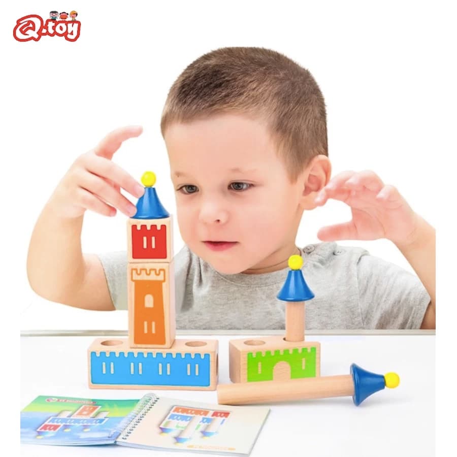 Blocco di legno puzzle Montessori giocattoli per bambini cambio di legno dream castle building block IQ training game pensiero regalo logico