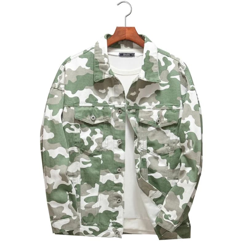 Giacca di jeans stampata mimetica da uomo cappotto Casual verde militare rosso