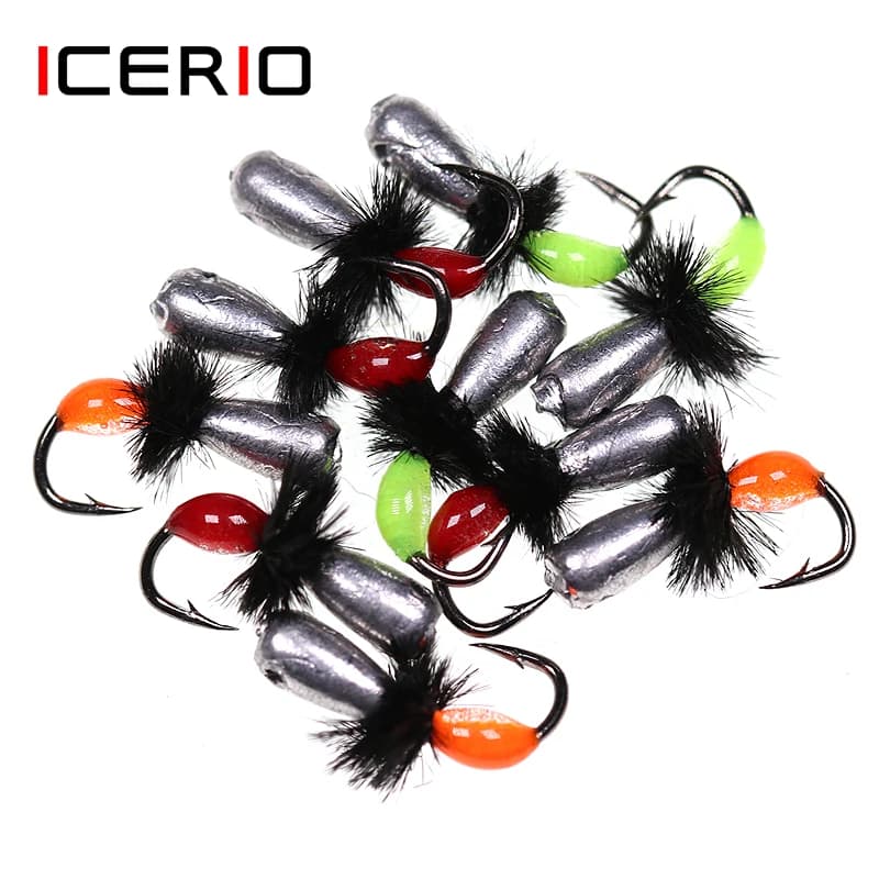 Icians 6PCS pesca sul ghiaccio piombo Jig Head ganci pesca invernale Ice Jig Lure esca artificiale finta