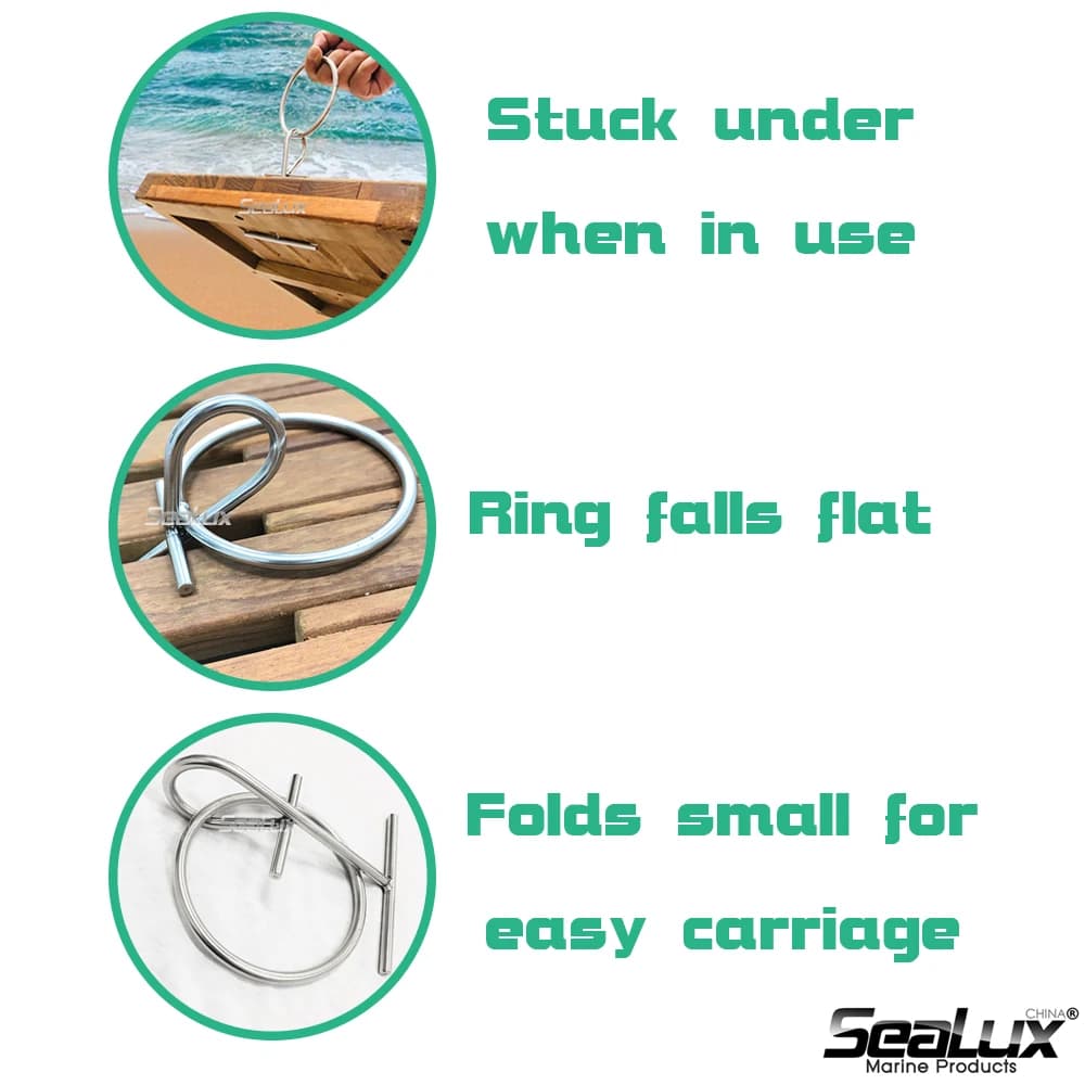 Sealux 304 Marine Grade Stainless Steel Portable Ring Dock Cleat Mooring Rope Cleat Hardware for Fishing Boat Yacht Sailboat Ves