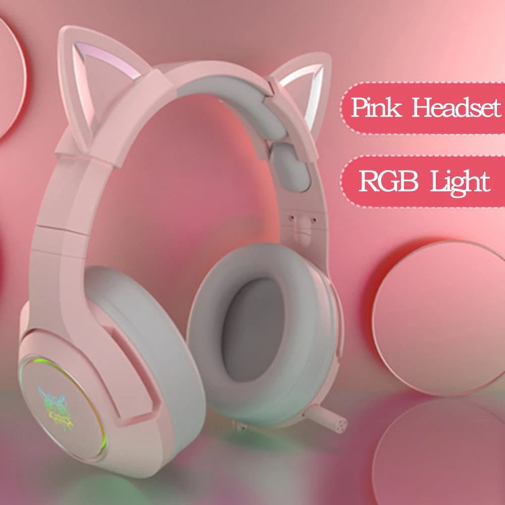 RGB Gaming 7.1 Stereo Headphones Removable Cat Ear USB Wired With Mic Noise Reduction For PS4/Xbox One Cute Girl