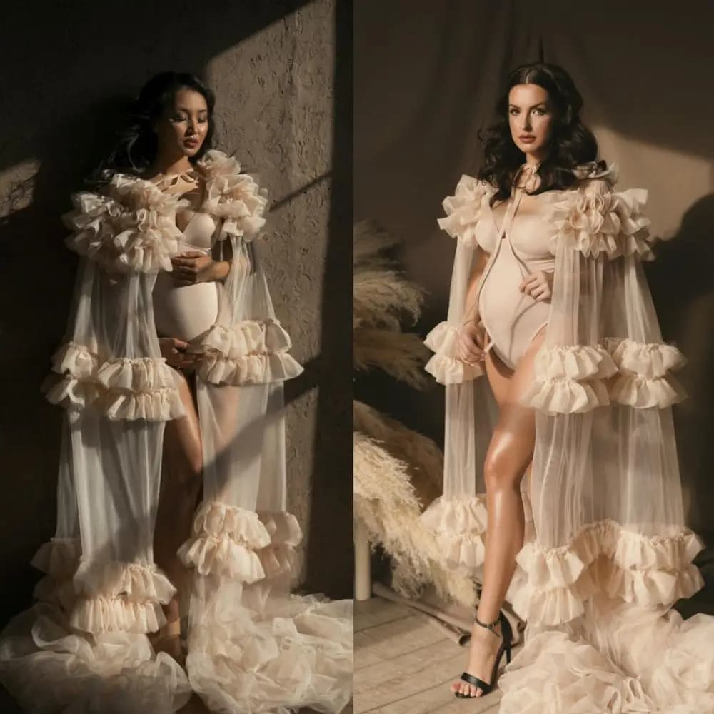 Women's Wraps Robe Kimono Pregnant Party Night Sleepwear Women Sexy Tulle Bathrobe Nightgown Prom Bridesmaid Shawl