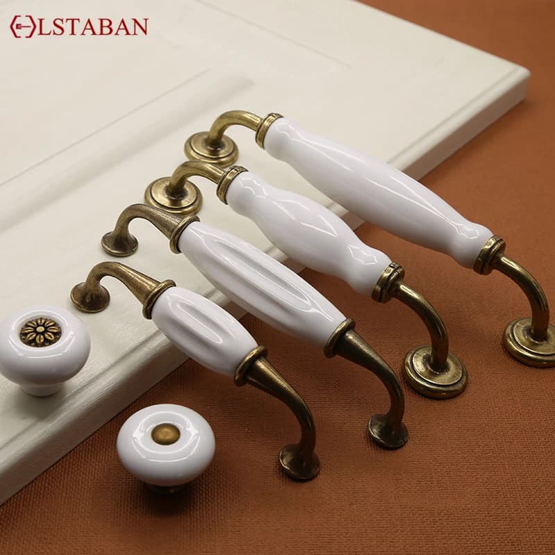 LSTABAN Maniglia per porta in ceramica in lega di zinco in stile europeo moderna semplice in bianco e nero cassetto dell'armadio porta del guardaroba maniglia per mobili hardware per mobili