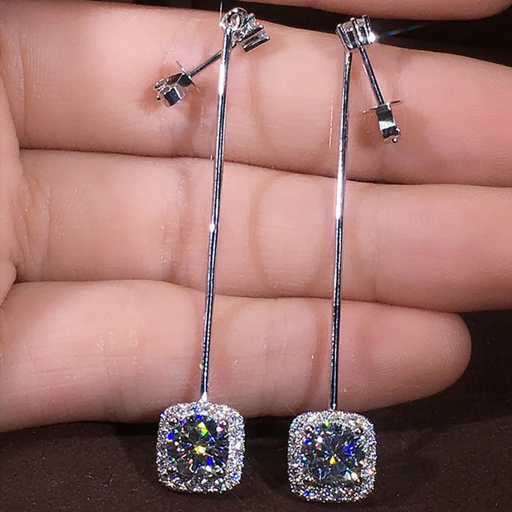 Orecchini pendenti in oro bianco massiccio 14 carati personalizzati da donna 1 2 3 carati con diamanti Moissanite quadrati rotondi e fidanzamento per anniversario di matrimonio
