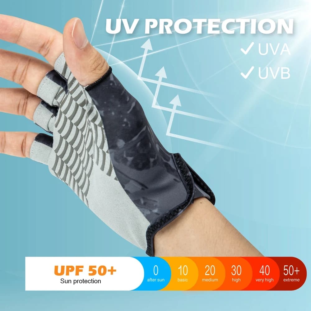 Goture UPF50 + guanti da pesca guanti senza dita traspiranti estivi con Silicone antiscivolo per escursioni all'aperto, mountain bike, kayak
