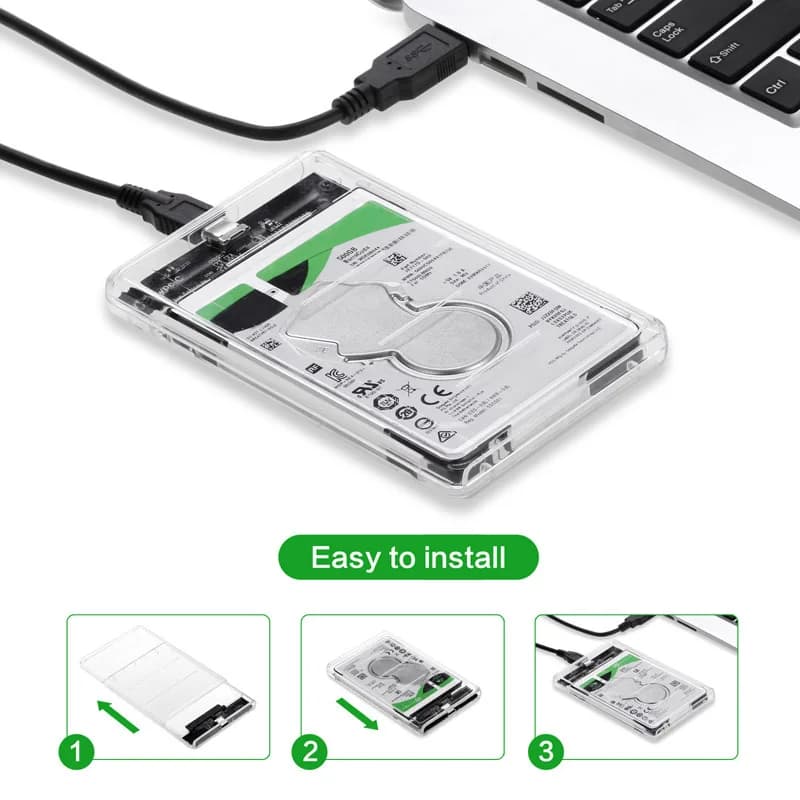OULLX Tipo C USB3.0 Custodia per HDD da 2,5 pollici Adattatore SATA trasparente Custodia per disco rigido per scatola per disco SSD Custodia per HDD esterna HD