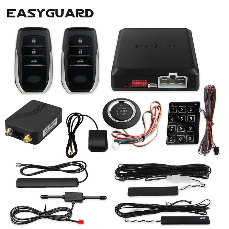 EASYGUARD app per smartphone 4G 3G 2G sistema di accesso senza chiave avviamento motore arresto avviamento motore remoto GPS GSM sistema di sicurezza per auto DC12V