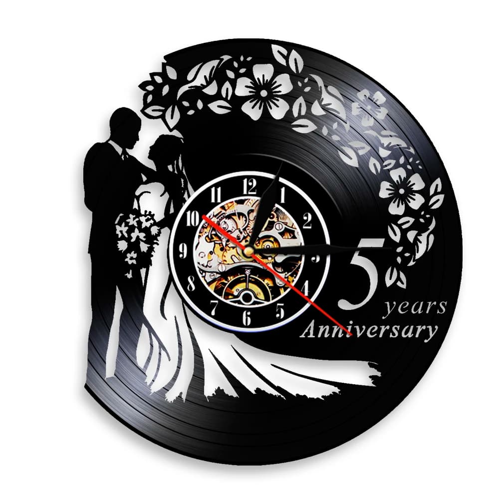 Orologio da Parete per Anniversario 5 Anni, Orologio in Vinile a Forma di Disco per Matrimonio, Design Moderno, Decorazione per Soggiorno, Miglior Regalo di Nozze